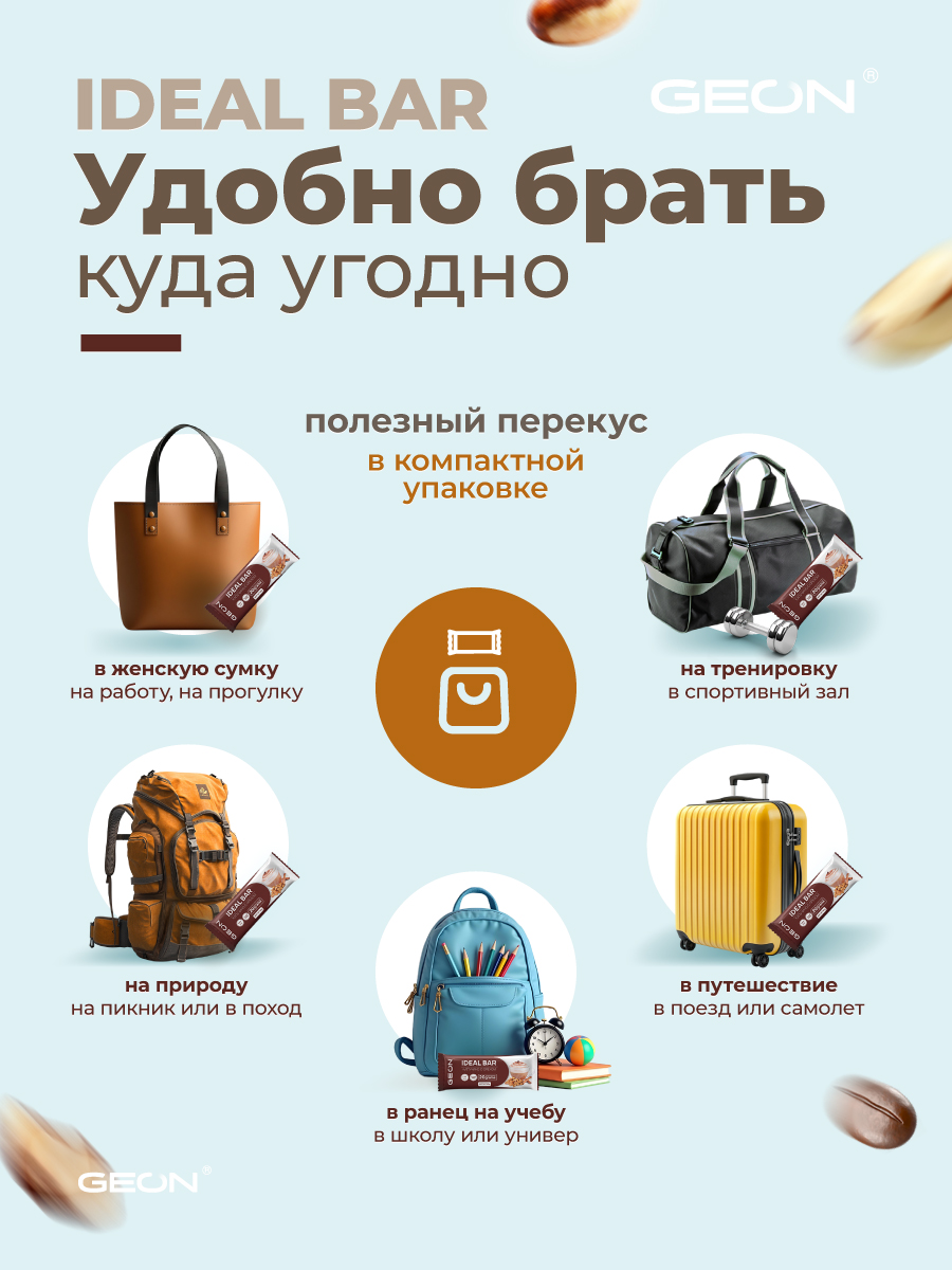 Протеиновые батончики GEON IDEALBAR  Капучино с орехом, 33% белка (60г х 10шт.)